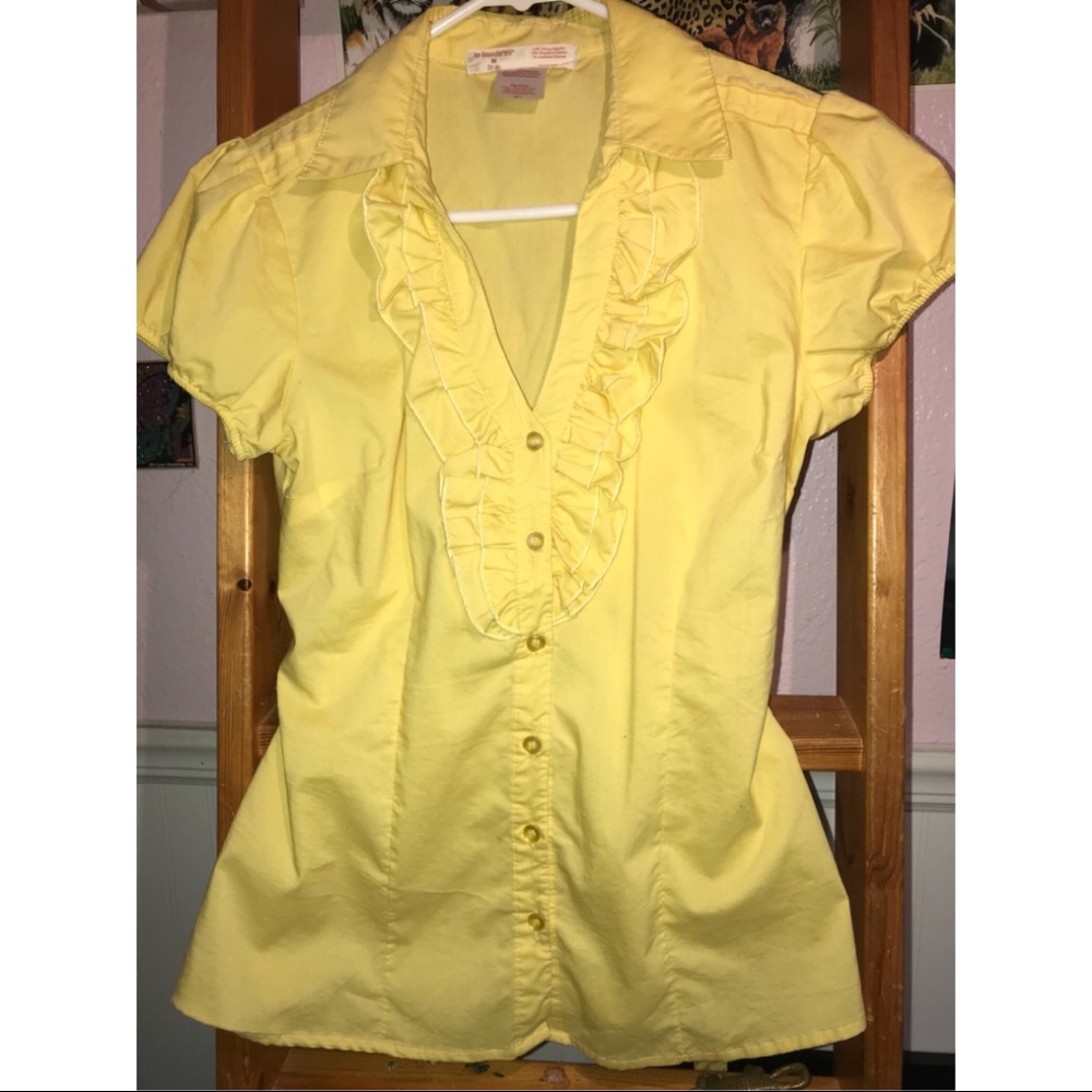 Ruffled yellow button down shirt